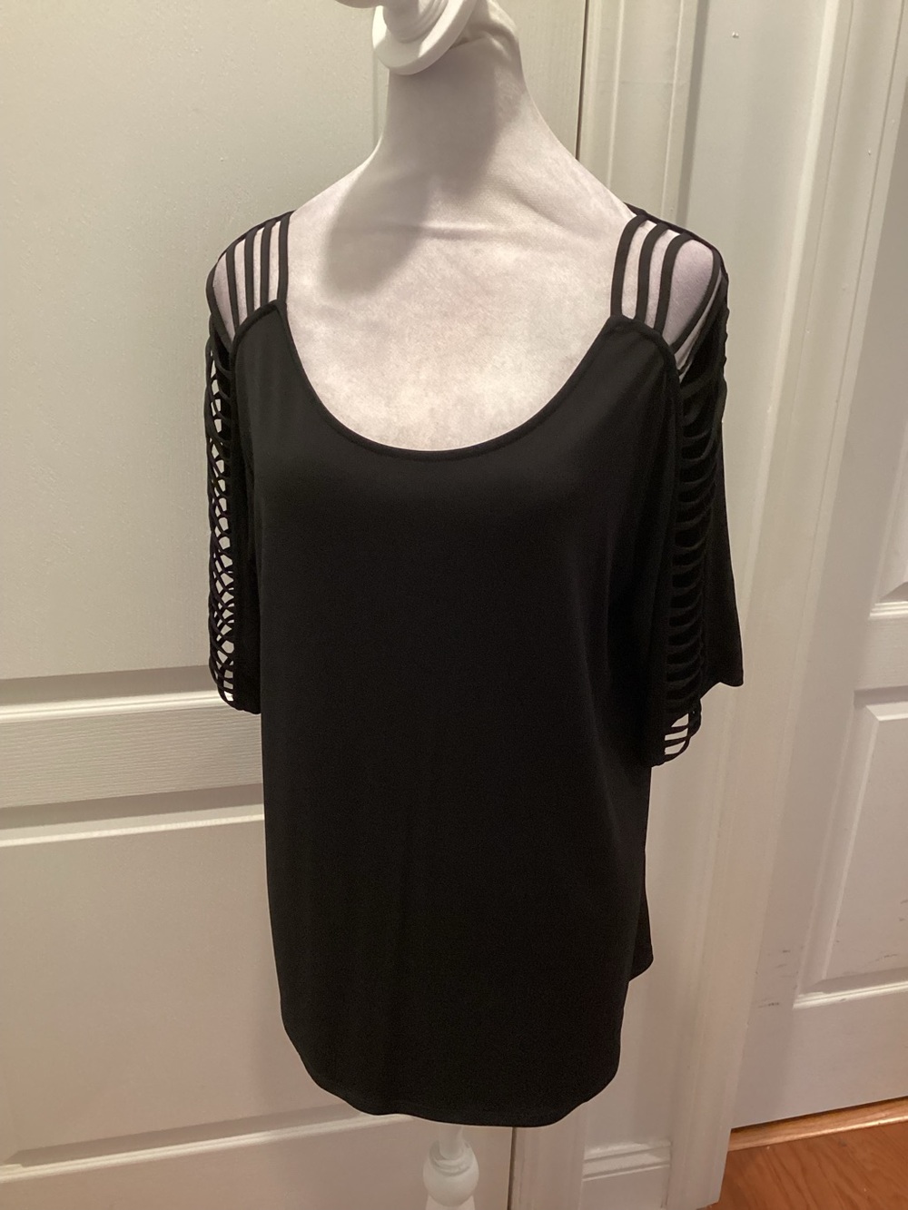 Black Cold-Shoulder Top with Strappy Details